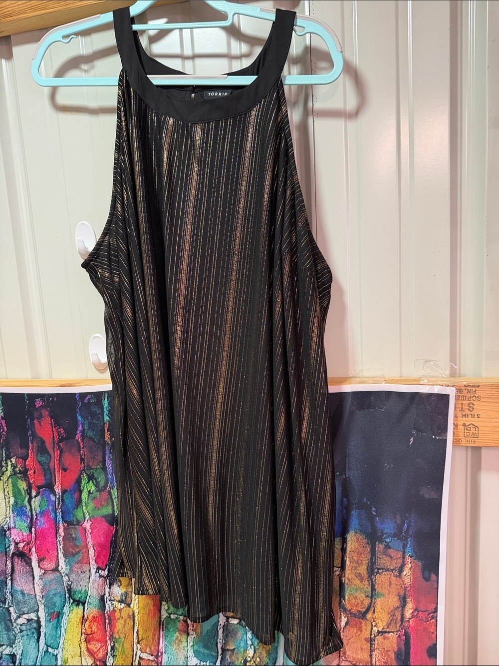 torrid Black Tank Dress with Metallic Gold Stripes plus size 3
